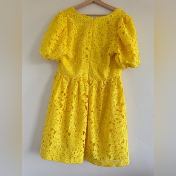 Prabal Gurung Yellow Lace women short sleeve Mini Dress PLUS size 14W - Picture 8 of 11